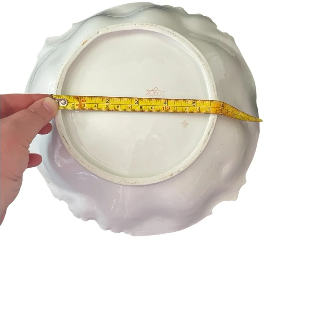 Antique German Porcelain China white/floral gold scalloped edge serving bowl